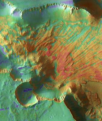 Noctis földcsuszamlás a Marson (színezett) (keretezett kép) - vászonkép, falikép otthonra és irodába