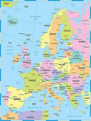 Európa térkép - vektoros illusztráció (többrészes kép) - vászonkép, falikép otthonra és irodába
