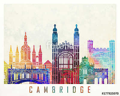 Cambridge landmarks watercolor poster (poszter) - vászonkép, falikép otthonra és irodába