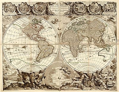 Antik világtérkép (keretezett kép) - vászonkép, falikép otthonra és irodába
