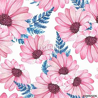 Floral seamless pattern 3. Watercolor pink flowers. (fotótapéta) - vászonkép, falikép otthonra és irodába