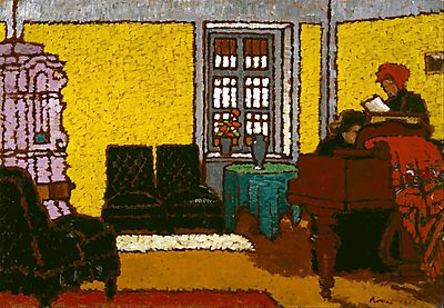 Sárga zongoraszoba II., (1909) (vászonkép óra) - vászonkép, falikép otthonra és irodába