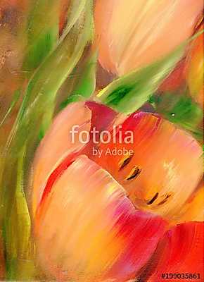 Tulipánok közeli részlet (olajfestmény reprodukció) (bögre) - vászonkép, falikép otthonra és irodába