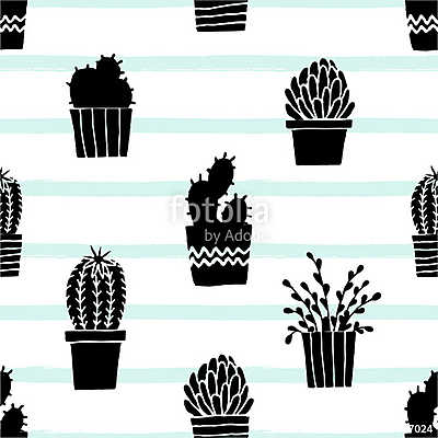 Hand Drawn Cactus Pattern (fotótapéta) - vászonkép, falikép otthonra és irodába