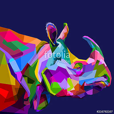 Színes rinocérosz illusztráció (poszter) - vászonkép, falikép otthonra és irodába