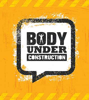 Body Under Construction. Workout and Fitness Gym Design Element Concept. Sport Creative Custom Vector Sign (keretezett kép) - vászonkép, falikép otthonra és irodába
