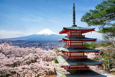 Tavasz és Sakura a Chureito pagoda Japánban Fujiyoshida (poszter) - vászonkép, falikép otthonra és irodába