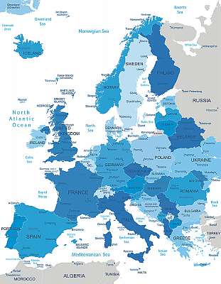 Európa-nagyon részletes térkép. (keretezett kép) - vászonkép, falikép otthonra és irodába
