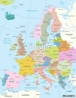Európa-nagyon részletes térkép. (keretezett kép) - vászonkép, falikép otthonra és irodába