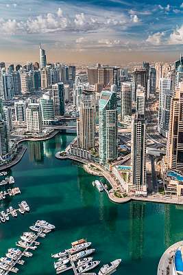 Dubai kikötő a levegőből (keretezett kép) - vászonkép, falikép otthonra és irodába