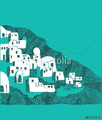 Santorini sziget, Görögország illusztráció (poszter) - vászonkép, falikép otthonra és irodába