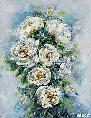 Absztrakt fehér rózsák (olajfestmény reprodukció) (bögre) - vászonkép, falikép otthonra és irodába