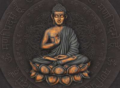Ülő Buddha bronz színekben (bögre) - vászonkép, falikép otthonra és irodába