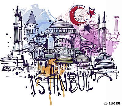 Isztambul Vázlat (keretezett kép) - vászonkép, falikép otthonra és irodába