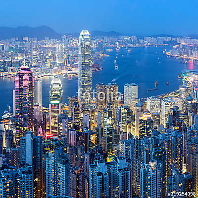 Hong Kong night view from Victoria Peak (keretezett kép) - vászonkép, falikép otthonra és irodába