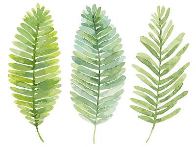 vektoros készlet akvarell levelek. Nyár zöld levelek a páfrány. (vászonkép óra) - vászonkép, falikép otthonra és irodába