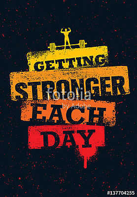 Minden nap erősebbé válik. Edzés és fitnesz Edzői motiváció Qu (vászonkép óra) - vászonkép, falikép otthonra és irodába