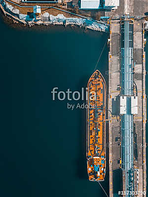 Kikötő hajó (légi felvétel) (többrészes kép) - vászonkép, falikép otthonra és irodába