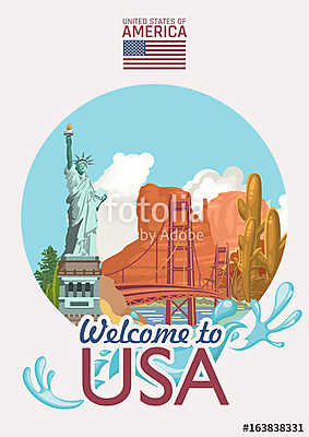 Üdvözöljük az USA-ban. Amerikai Egyesült Államok poszter. Vektor (poszter) - vászonkép, falikép otthonra és irodába