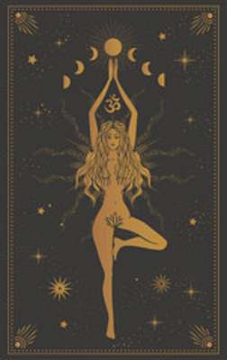 Nő tarrot kártya stílusban, jóga pózban, hold fázisokkal (poszter) - vászonkép, falikép otthonra és irodába