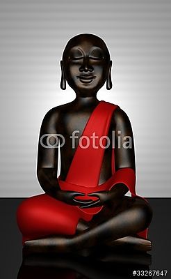 Fekete Buddha szobor vörös köpenytől (vászonkép óra) - vászonkép, falikép otthonra és irodába