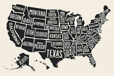 USA államok térképe, rajz (fotótapéta) - vászonkép, falikép otthonra és irodába