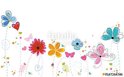 Nyári virágok irka-firka stílusban (keretezett kép) - vászonkép, falikép otthonra és irodába