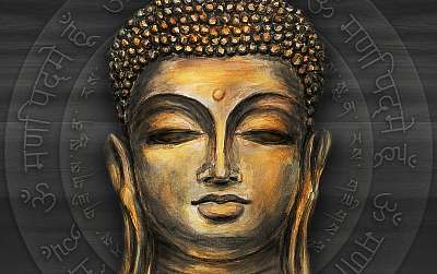 Arany Buddha fej részlet, digitális art (keretezett kép) - vászonkép, falikép otthonra és irodába