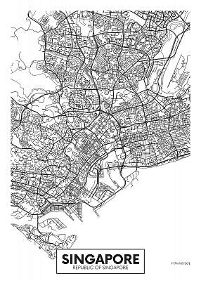 City map Singapore, travel vector poster design (keretezett kép) - vászonkép, falikép otthonra és irodába