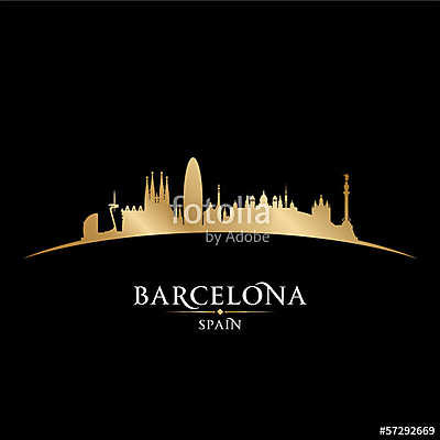 Barcelona Spain city skyline silhouette black background (többrészes kép) - vászonkép, falikép otthonra és irodába