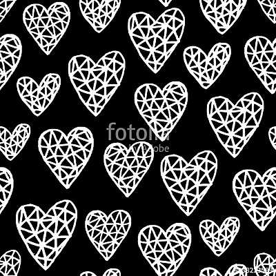 Hand Drawn Hearts Pattern (fotótapéta) - vászonkép, falikép otthonra és irodába