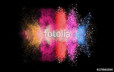 Splash of colorful powder over black background. (többrészes kép) - vászonkép, falikép otthonra és irodába