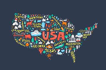 USA térkép illusztráció kék háttérben (bögre) - vászonkép, falikép otthonra és irodába