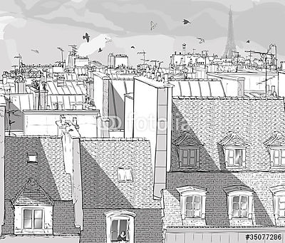 Franciaország - párizsi tetők (többrészes kép) - vászonkép, falikép otthonra és irodába