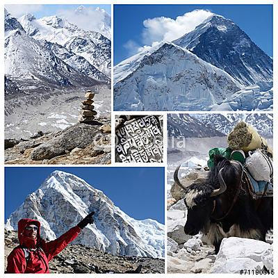 Magaslati turisztikai útvonalak kollázsai Everest Base Camp trek (bögre) - vászonkép, falikép otthonra és irodába