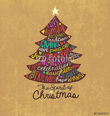 Karácsonyi kártya szó Cloud tree design (keretezett kép) - vászonkép, falikép otthonra és irodába