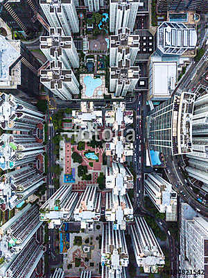 Hong Kong a magasból nézve (drónfelvétel) (többrészes kép) - vászonkép, falikép otthonra és irodába