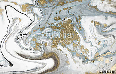 Marble abstract acrylic background. Nature marbling artwork texture. Golden glitter. (többrészes kép) - vászonkép, falikép otthonra és irodába