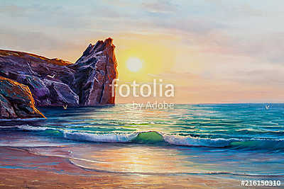 Sunset on the sea, painting by oil on canvas. (poszter) - vászonkép, falikép otthonra és irodába