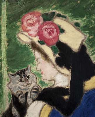 Hölgy kalapban, macskával (poszter) - vászonkép, falikép otthonra és irodába