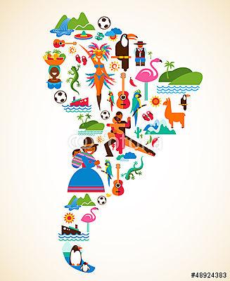 Dél-Amerika vicces térkép (vászonkép óra) - vászonkép, falikép otthonra és irodába