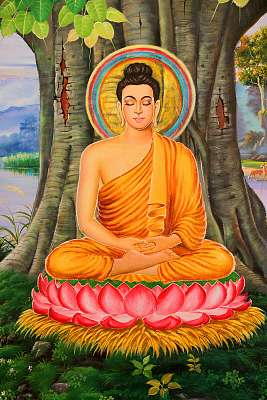 Buddha birodalmi festménye Wat Pa Samoson falán (poszter) - vászonkép, falikép otthonra és irodába
