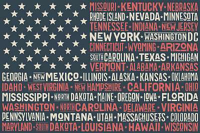 Amerikai Egyesült Államok lobogója államokkal és tőkével  (többrészes kép) - vászonkép, falikép otthonra és irodába