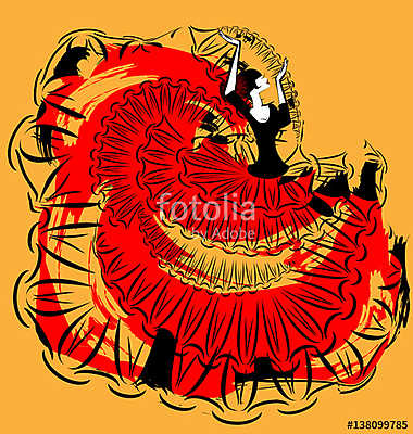 Absztrakt vörös-sárga kép a flamencóról (többrészes kép) - vászonkép, falikép otthonra és irodába
