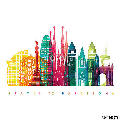 Barcelona skyline detailed silhouette. Travel and tourism backgr (többrészes kép) - vászonkép, falikép otthonra és irodába
