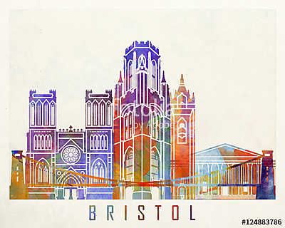Bristol landmarks watercolor poster (többrészes kép) - vászonkép, falikép otthonra és irodába