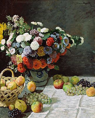 Csendélet virágokkal és gyümölcsökkel (1869) (bögre) - vászonkép, falikép otthonra és irodába