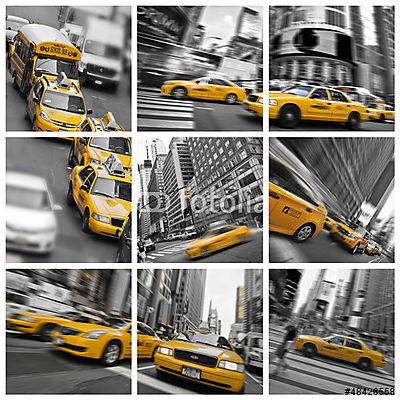 Taxi Kollázs New York (keretezett kép) - vászonkép, falikép otthonra és irodába