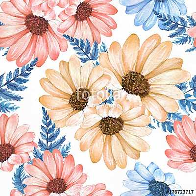 Floral seamless pattern 11. Watercolor flowers. (keretezett kép) - vászonkép, falikép otthonra és irodába