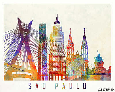 Sao Paulo landmarks watercolor poster (fotótapéta) - vászonkép, falikép otthonra és irodába